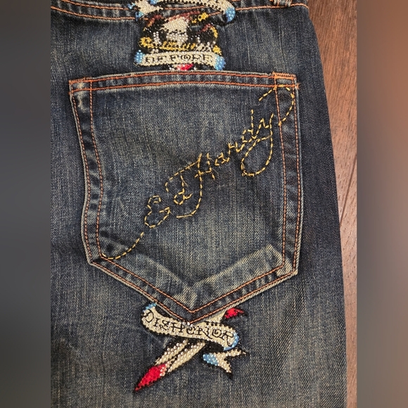 Vintage Ed Hardy Jeans 2000'S Y2K Death Before Dishonor Baggy Denim RARE - Picture 10 of 11